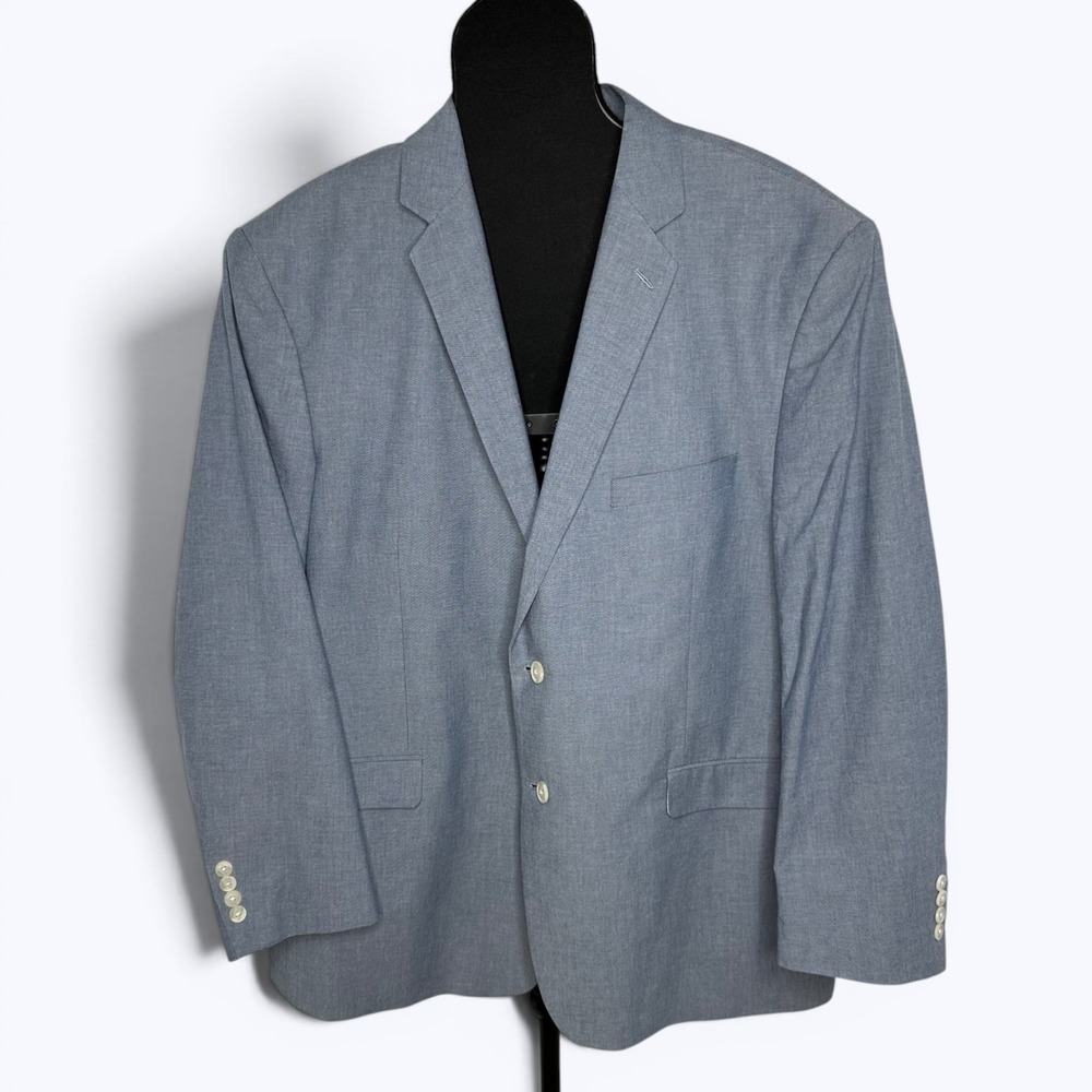 Saddlebred Blue Cotton Blazer Paisley Sport Coat Suit Jacket Two Button Mens 50R
